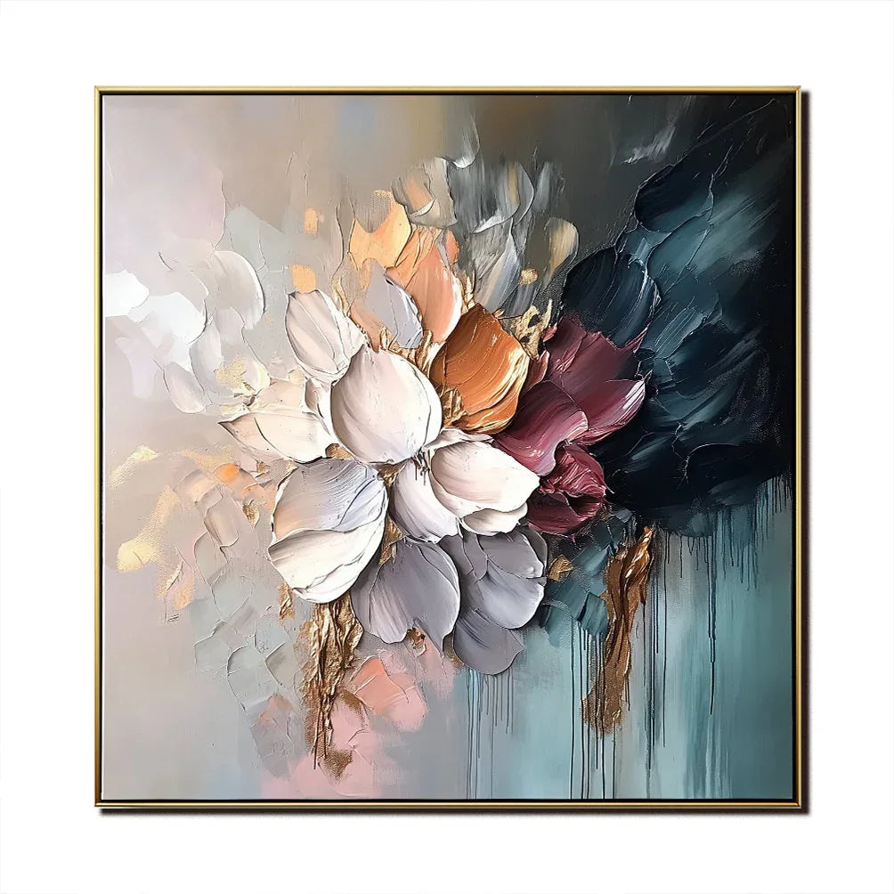 Petals of Serenity-Hand Drawn Thick Painted Color Flower Abstract Wall Art#FL10014