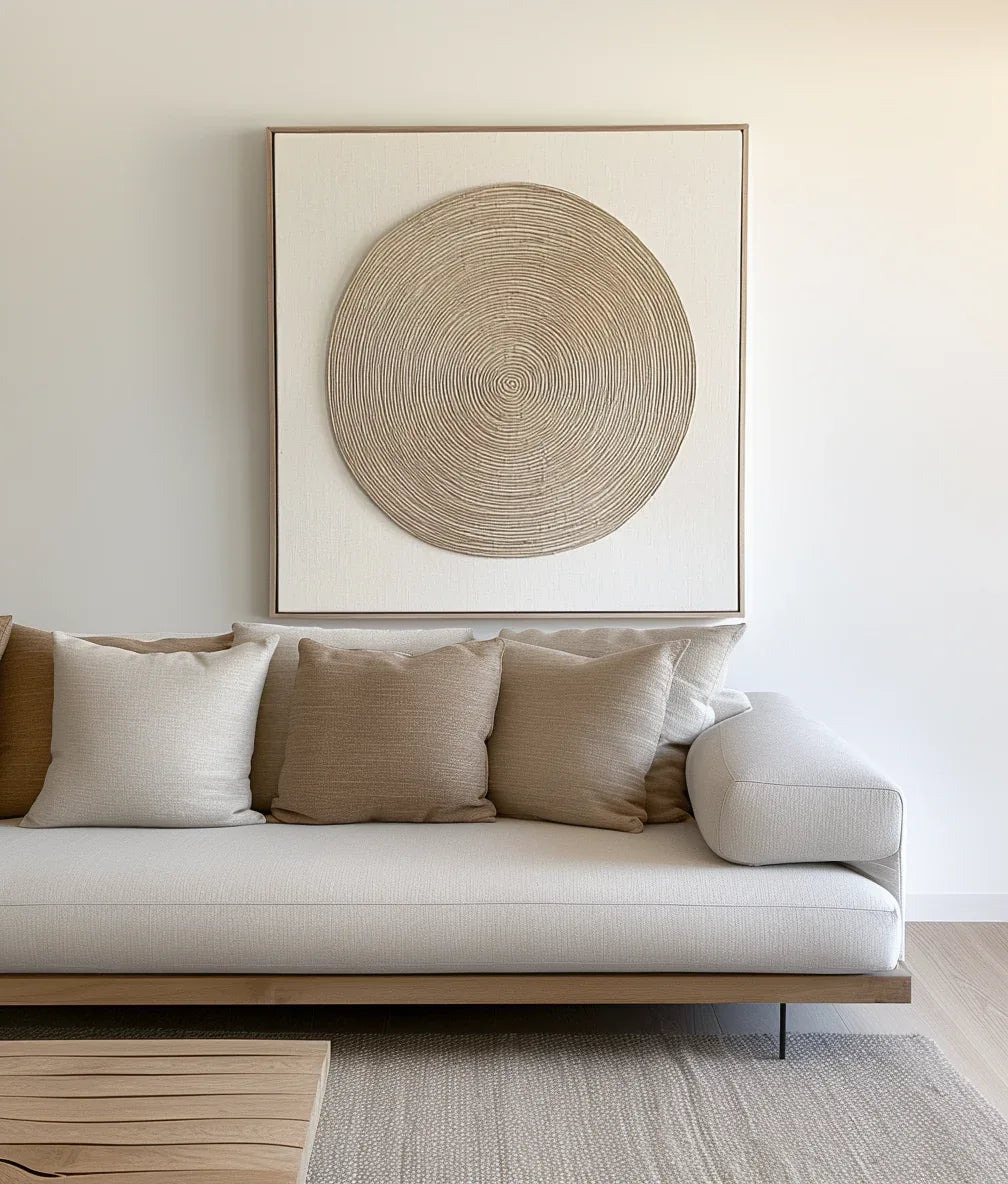 Ethereal Spiral-Art of Hand Drawn Textured Earth Colored Concentric Circles Abstract Wall
