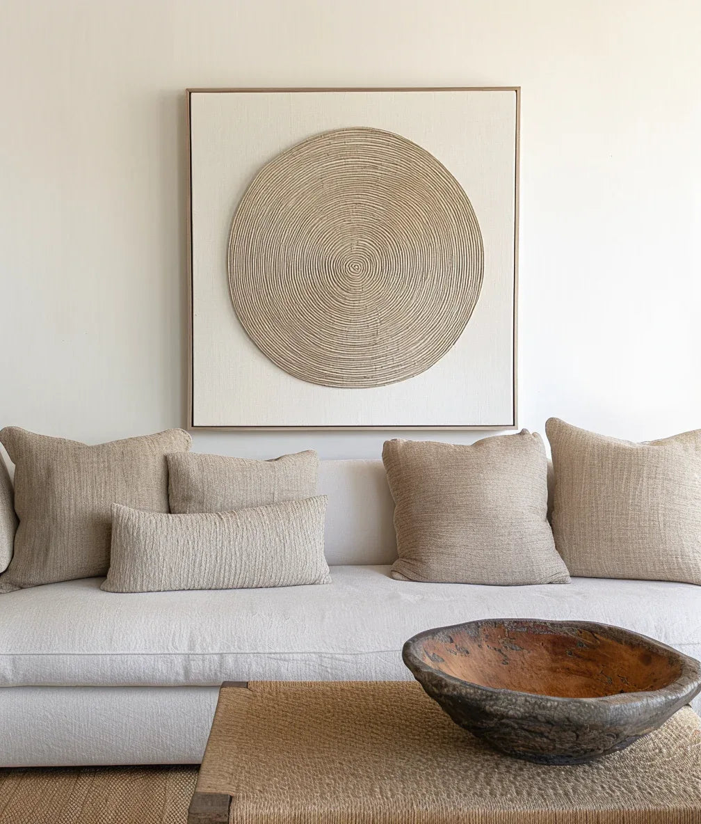 Ethereal Spiral-Art of Hand Drawn Textured Earth Colored Concentric Circles Abstract Wall