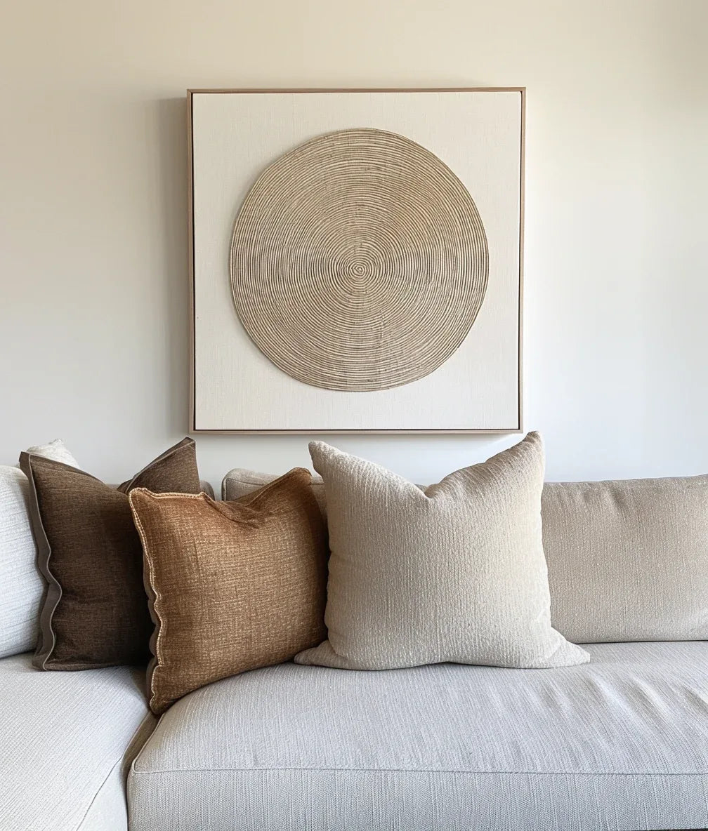 Ethereal Spiral-Art of Hand Drawn Textured Earth Colored Concentric Circles Abstract Wall