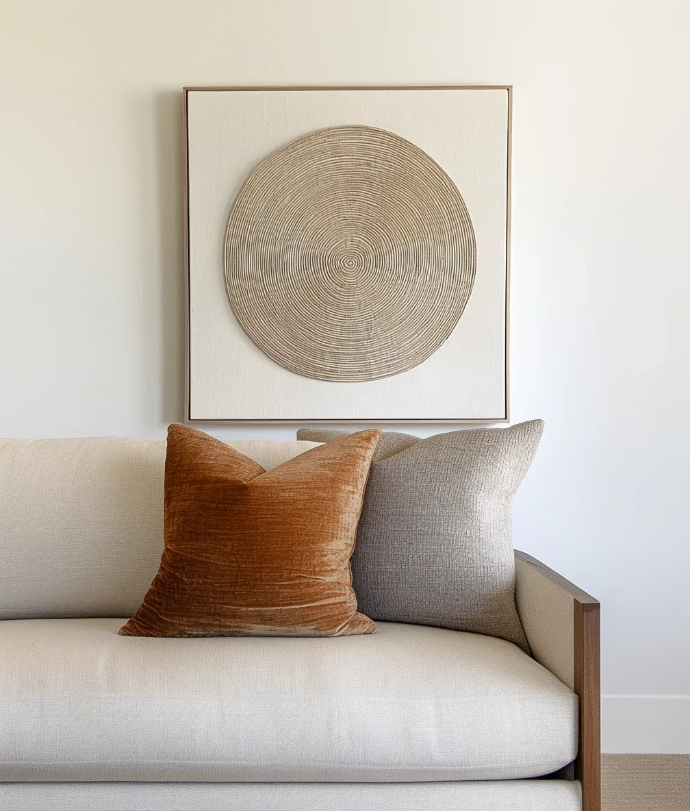 Ethereal Spiral-Art of Hand Drawn Textured Earth Colored Concentric Circles Abstract Wall