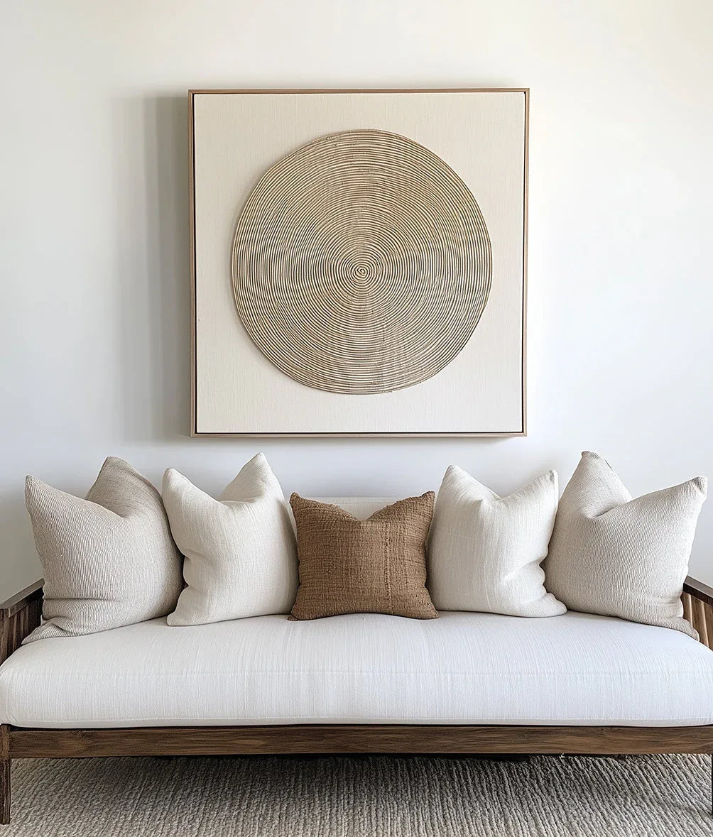 Ethereal Spiral-Art of Hand Drawn Textured Earth Colored Concentric Circles Abstract Wall