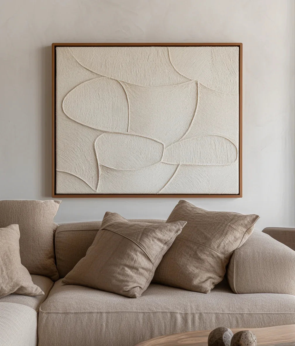 Organic Flow Textured Canvas-Abstract Texture Wall Art With Light Beige Three-Dimensional Lines