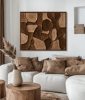 Earthen Harmony Abstract Canvas-Hand Drawn Irregular Brown Block Abstract Wall Art