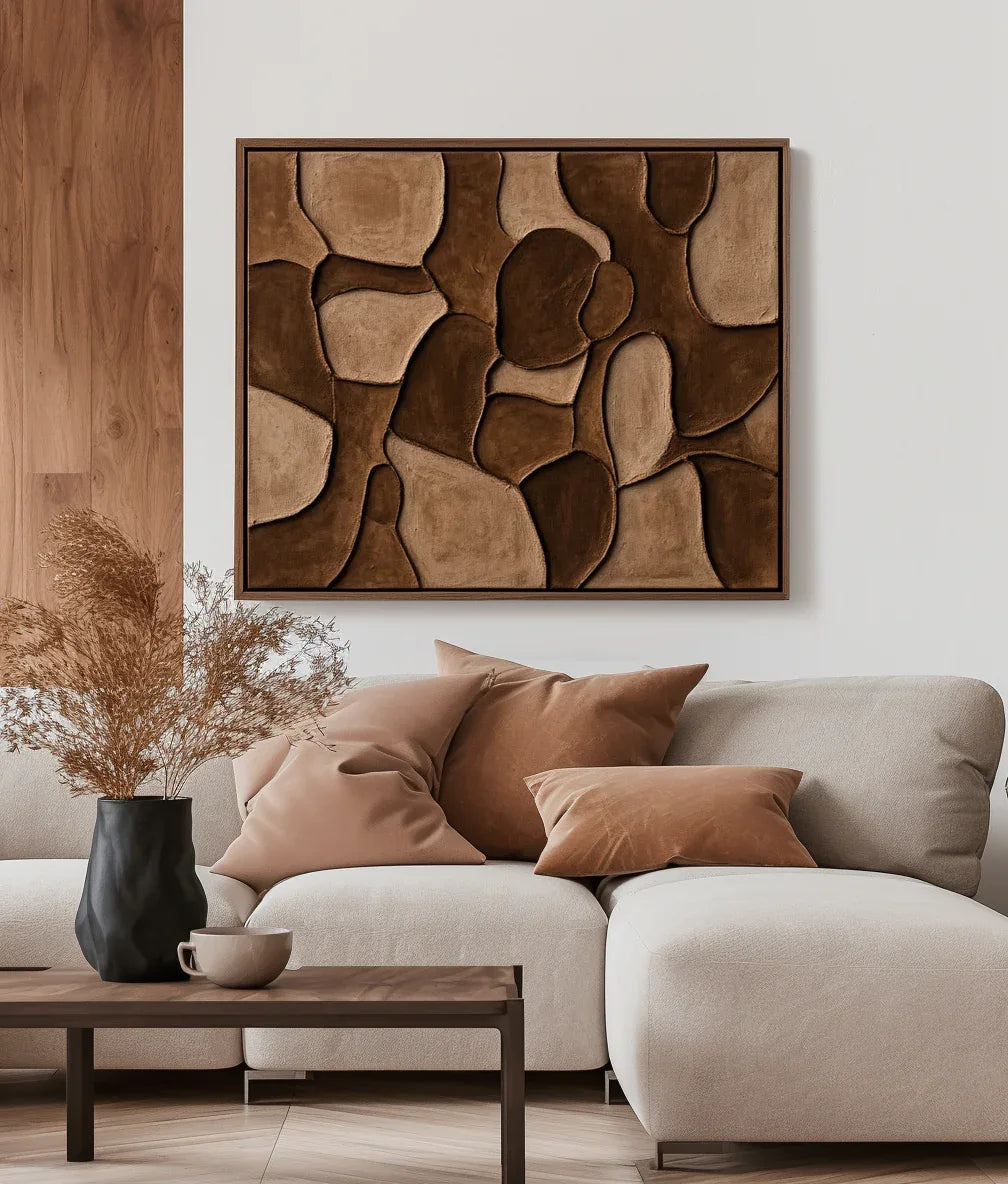 Earthen Harmony Abstract Canvas-Hand Drawn Irregular Brown Block Abstract Wall Art