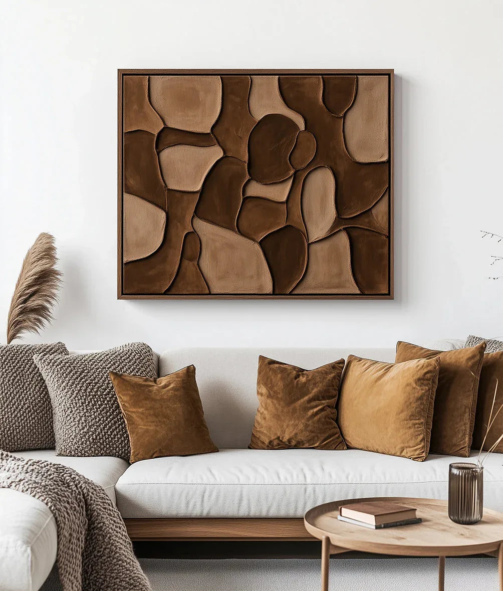 Earthen Harmony Abstract Canvas-Hand Drawn Irregular Brown Block Abstract Wall Art