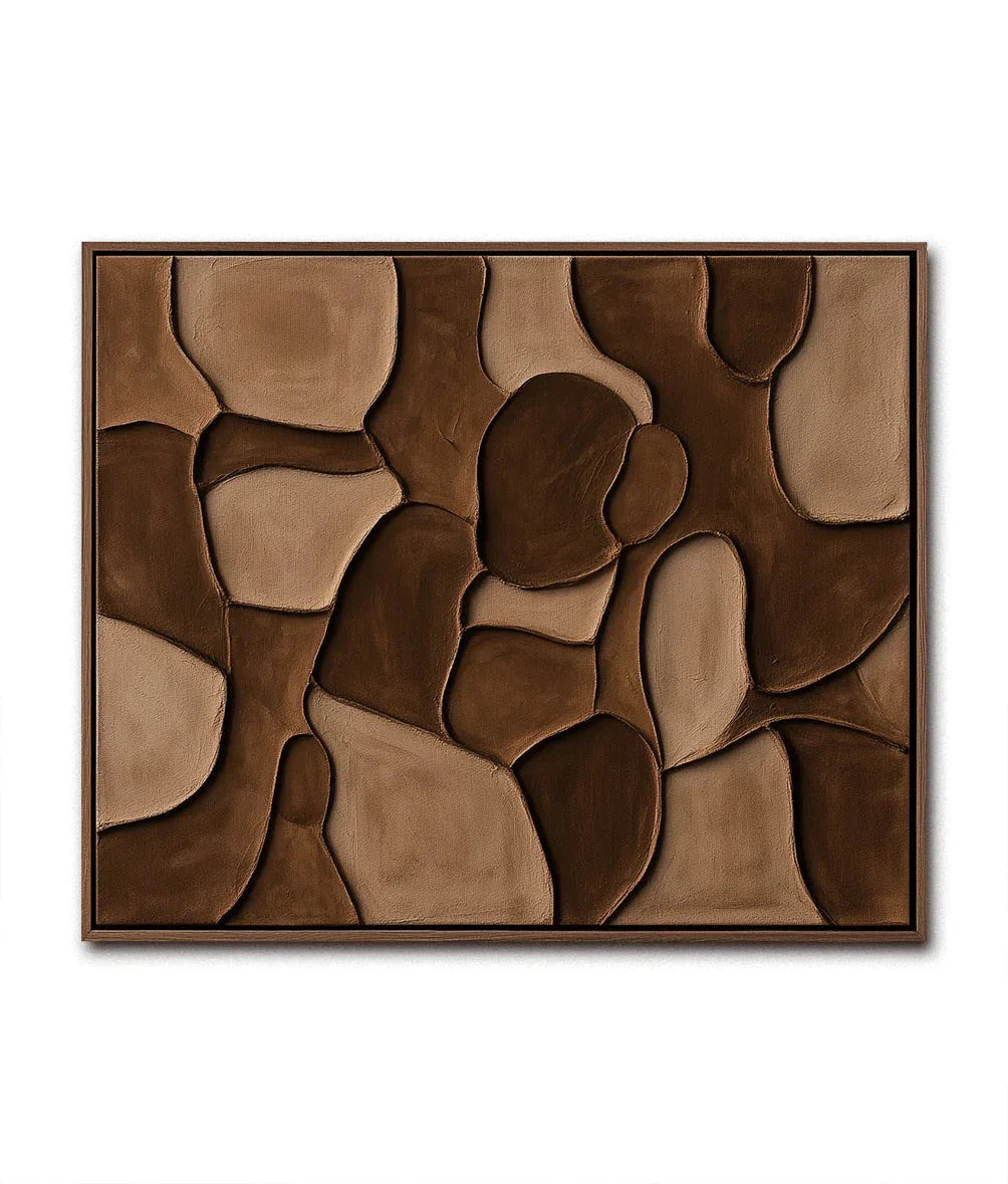 Earthen Harmony Abstract Canvas-Hand Drawn Irregular Brown Block Abstract Wall Art