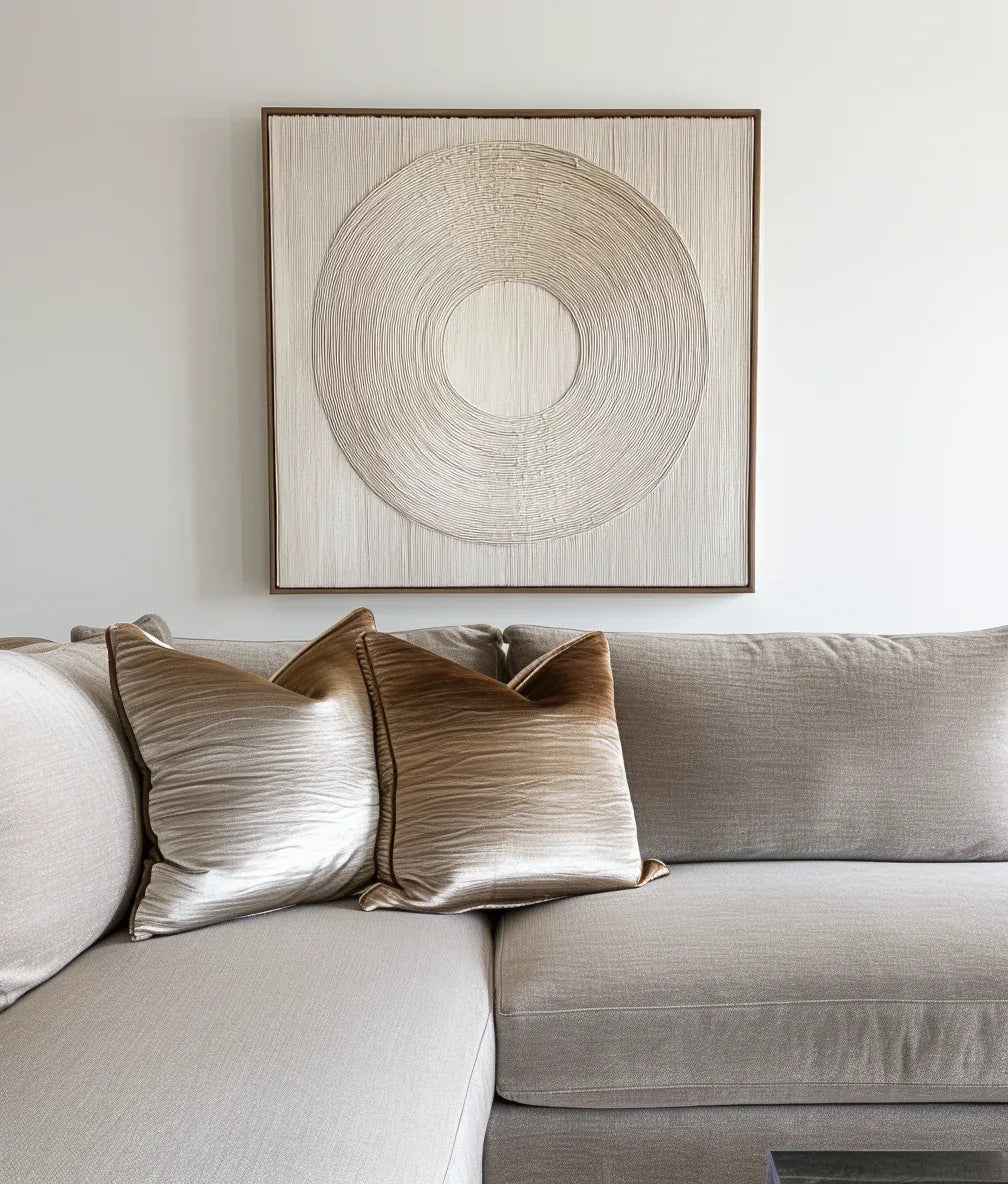 Serene Circle Textured Canvas-Minimally Styled Light Beige Hand-Painted Concentric Circular Wall Art