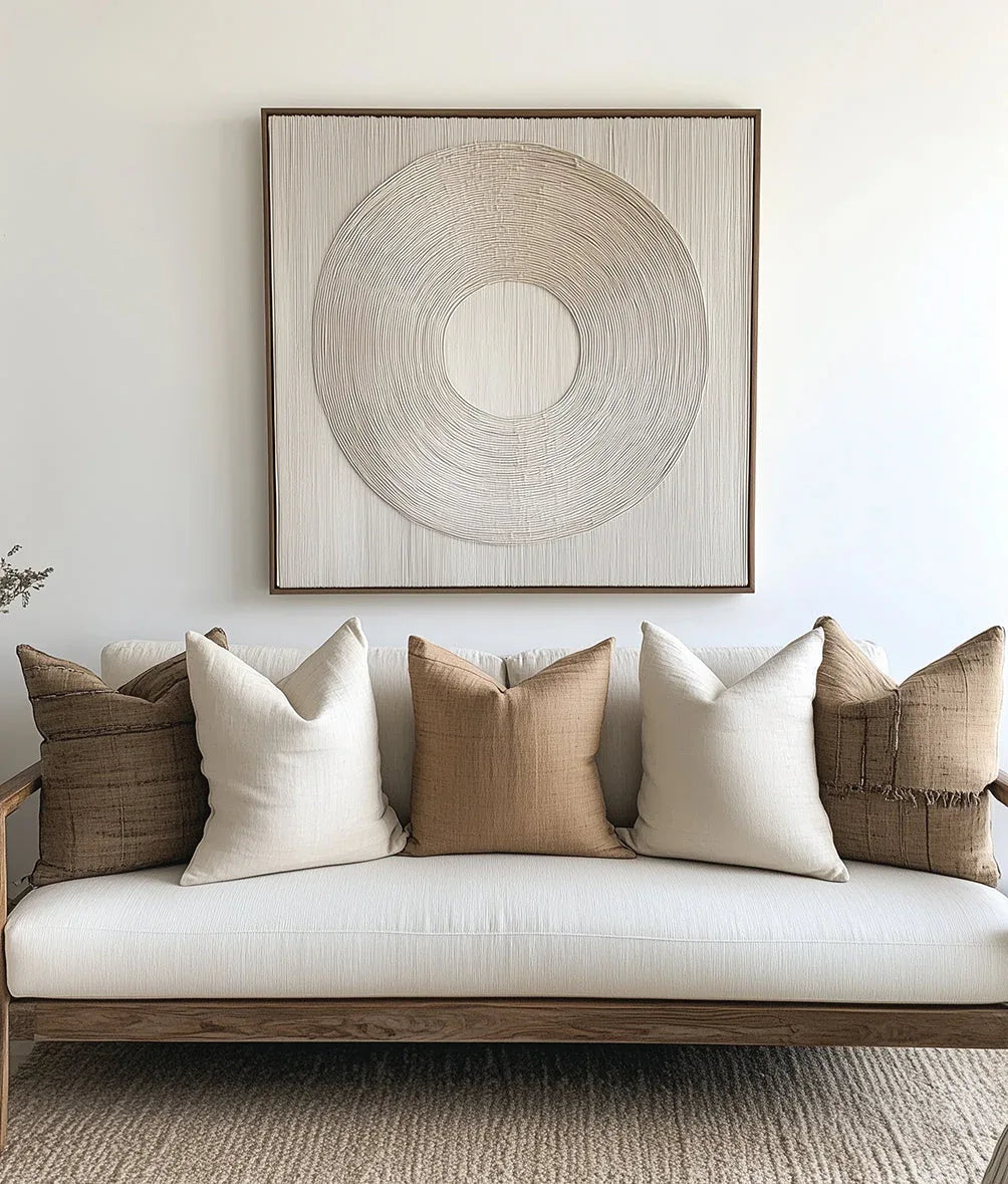 Serene Circle Textured Canvas-Minimally Styled Light Beige Hand-Painted Concentric Circular Wall Art