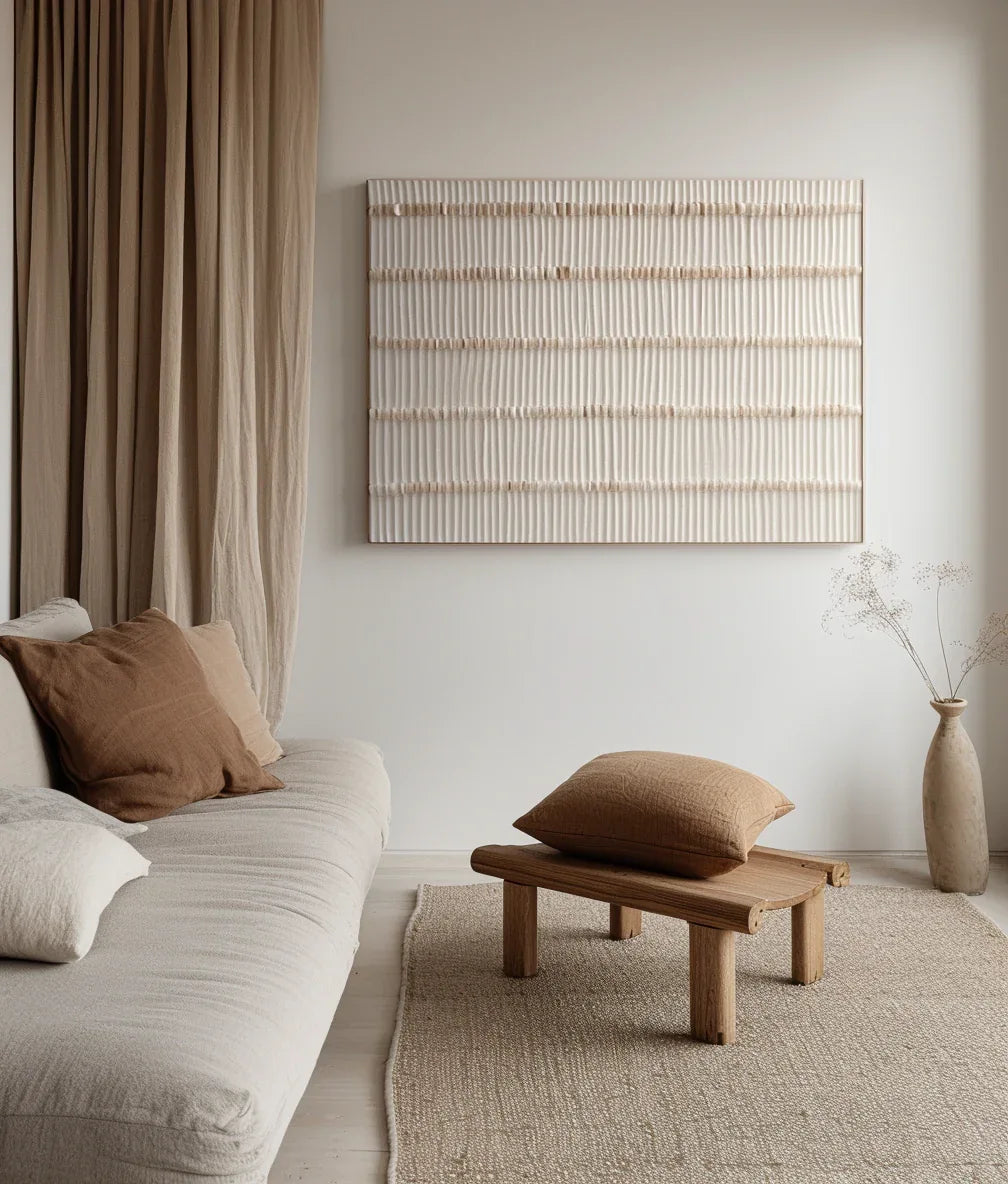Rhythm in Simplicity-Modern Minimalist Light-Toned Woven Texture Wall Art