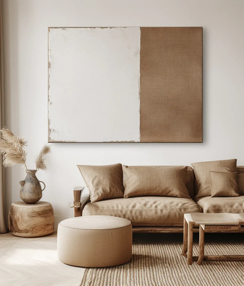 Harmony in Contrast-Minimalist Wabi-Sabi Two-Color Block Hand-Painted Wall Art