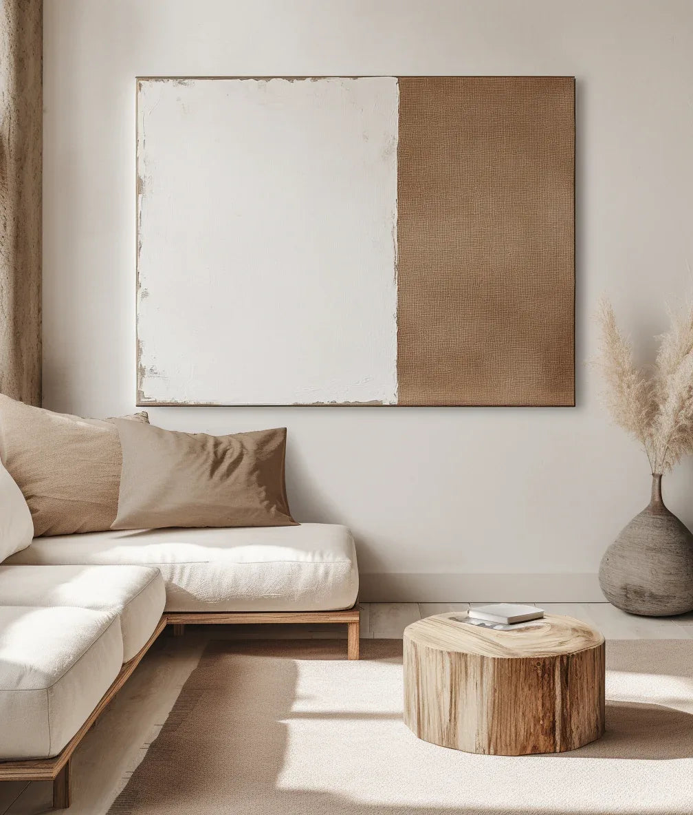 Harmony in Contrast-Minimalist Wabi-Sabi Two-Color Block Hand-Painted Wall Art