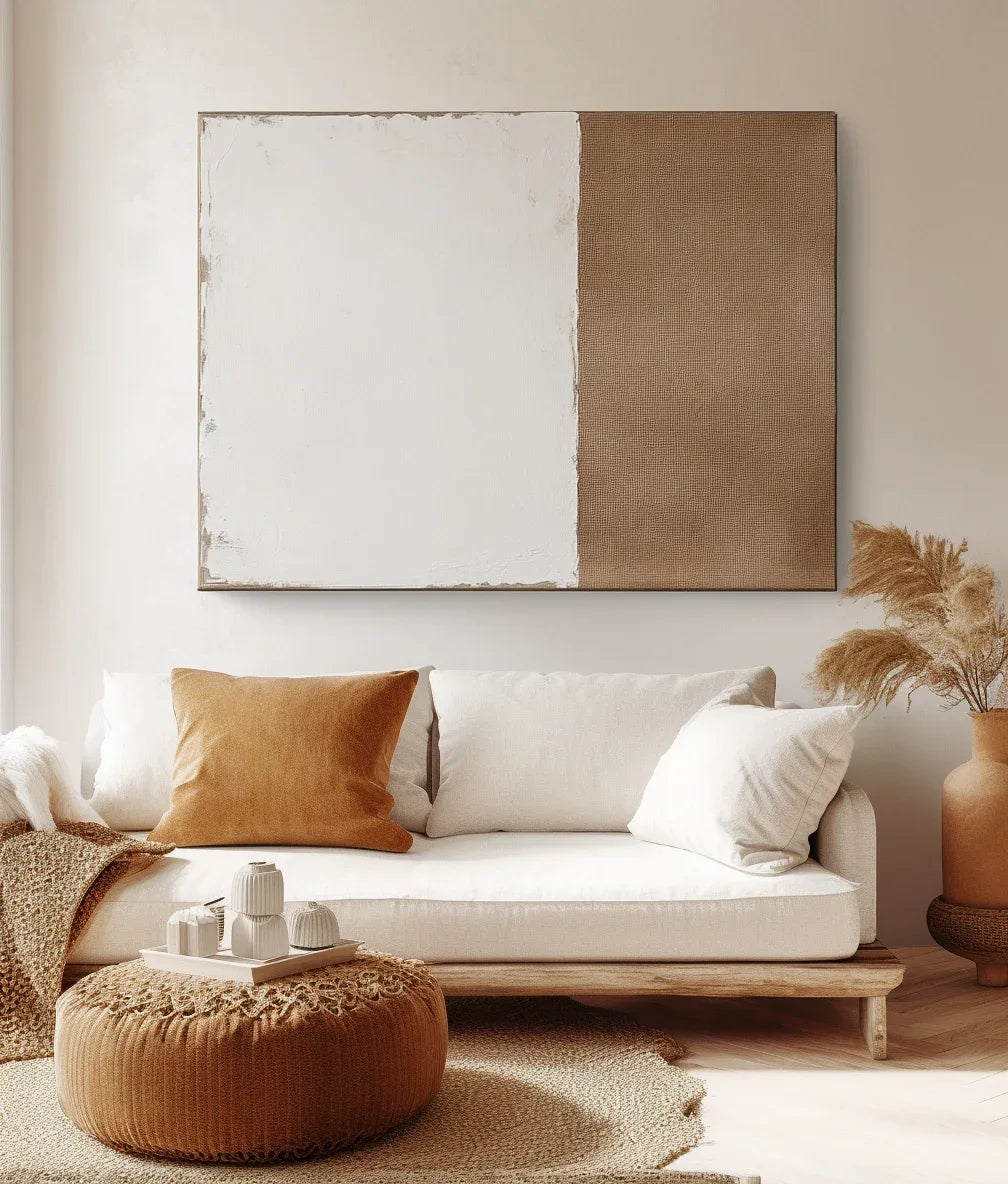 Harmony in Contrast-Minimalist Wabi-Sabi Two-Color Block Hand-Painted Wall Art