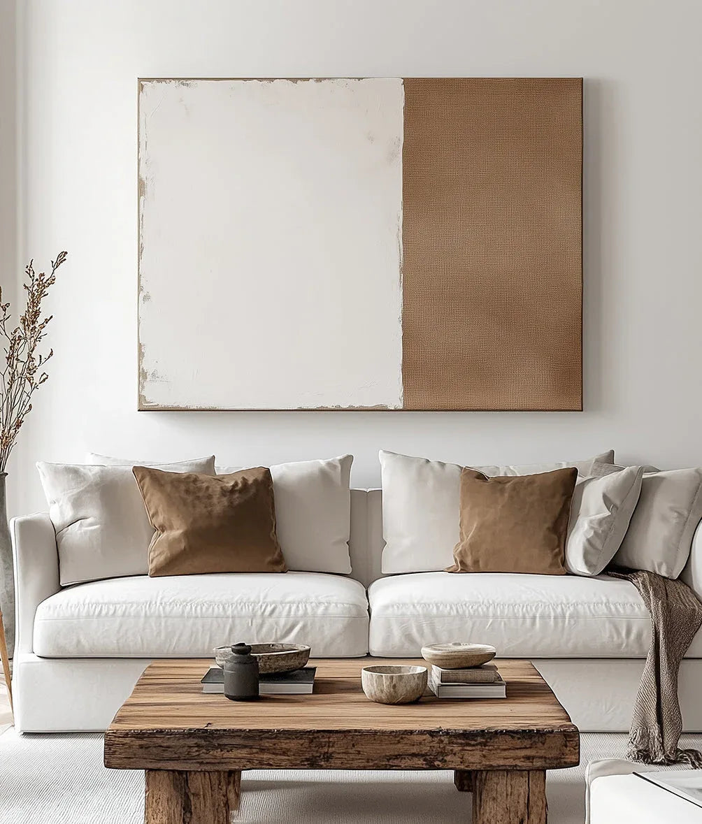 Harmony in Contrast-Minimalist Wabi-Sabi Two-Color Block Hand-Painted Wall Art