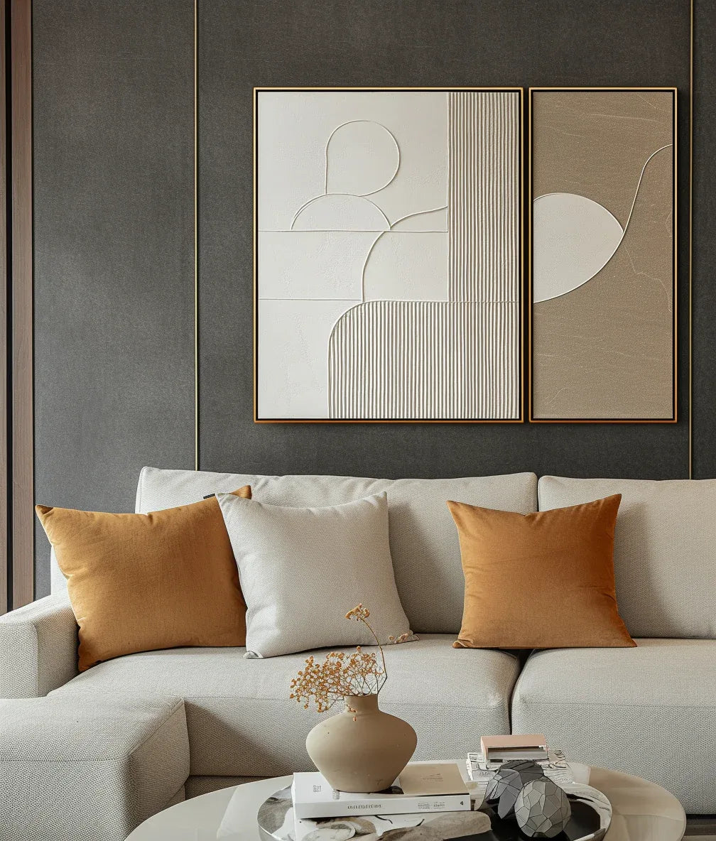 Harmonic Duality-Modern Minimalist Art Featuring Arcs and Lines on a Double-Sided Wall