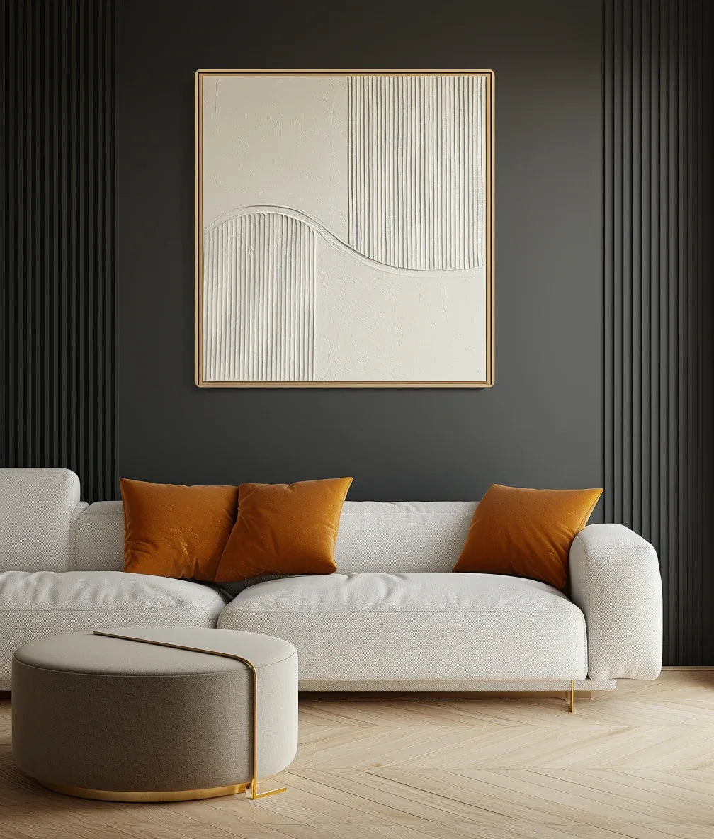 Golden Wave Minimalist Canvas-Minimalist Curve Segmentation Beige Symmetrical Abstract Oil Painting Wall Art