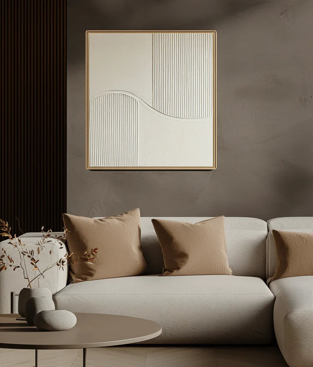 Golden Wave Minimalist Canvas-Minimalist Curve Segmentation Beige Symmetrical Abstract Oil Painting Wall Art