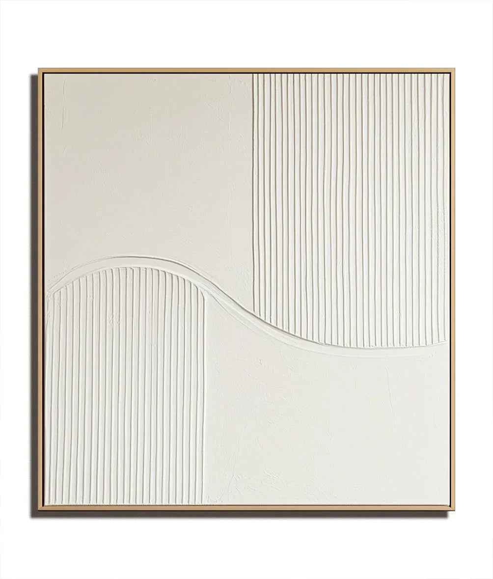 Golden Wave Minimalist Canvas-Minimalist Curve Segmentation Beige Symmetrical Abstract Oil Painting Wall Art