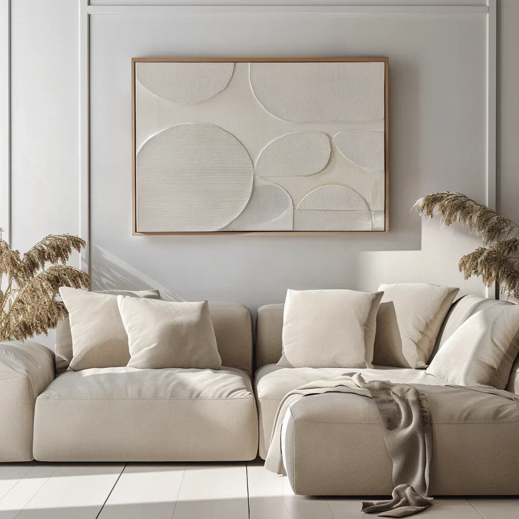 Ethereal Balance-Modern Minimalist Light Beige Abstract Circular Block Wall Art