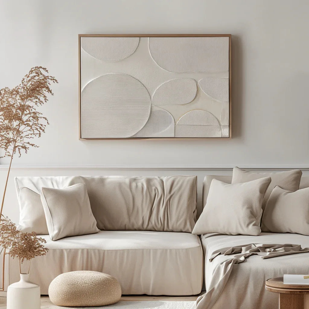 Ethereal Balance-Modern Minimalist Light Beige Abstract Circular Block Wall Art