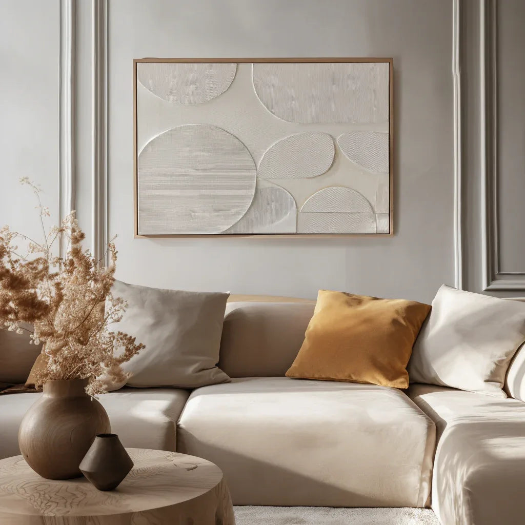 Ethereal Balance-Modern Minimalist Light Beige Abstract Circular Block Wall Art