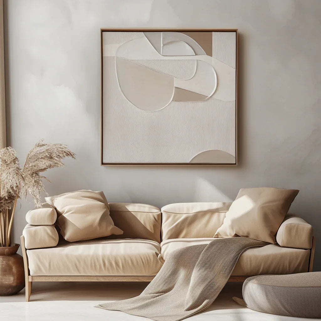 Harmony in Neutral Canvas-Minimalist and Three-Dimensional Beige Curved Texture Wall Art