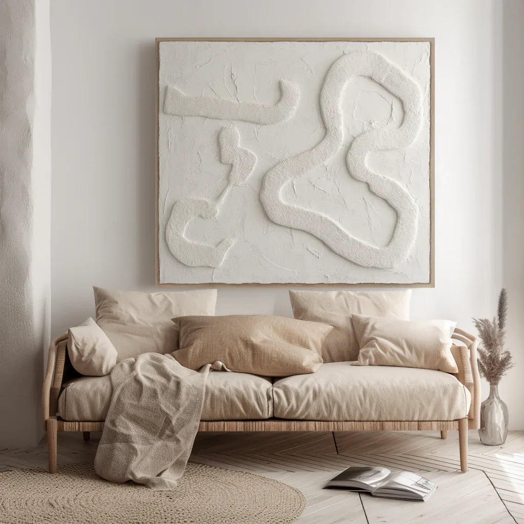 Serene Flow-Modern Minimalist Free White Curved Texture Wall Art
