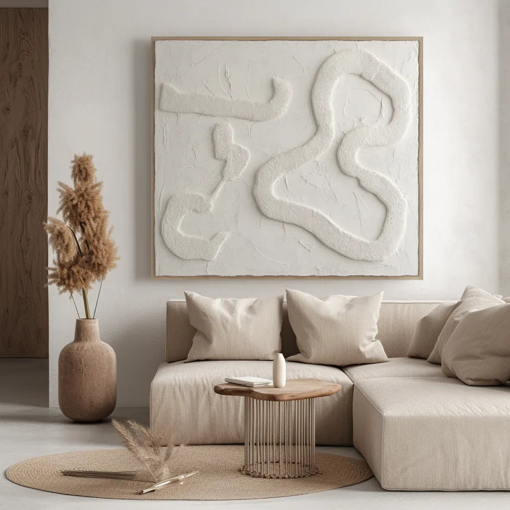 Serene Flow-Modern Minimalist Free White Curved Texture Wall Art