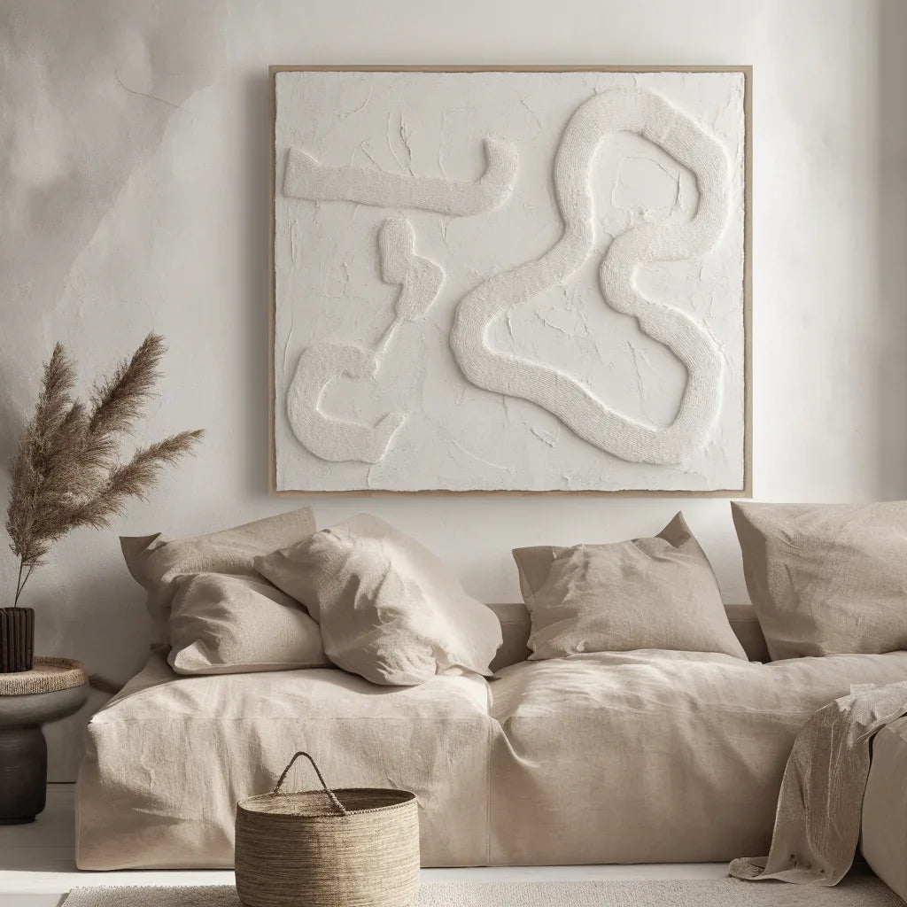 Serene Flow-Modern Minimalist Free White Curved Texture Wall Art