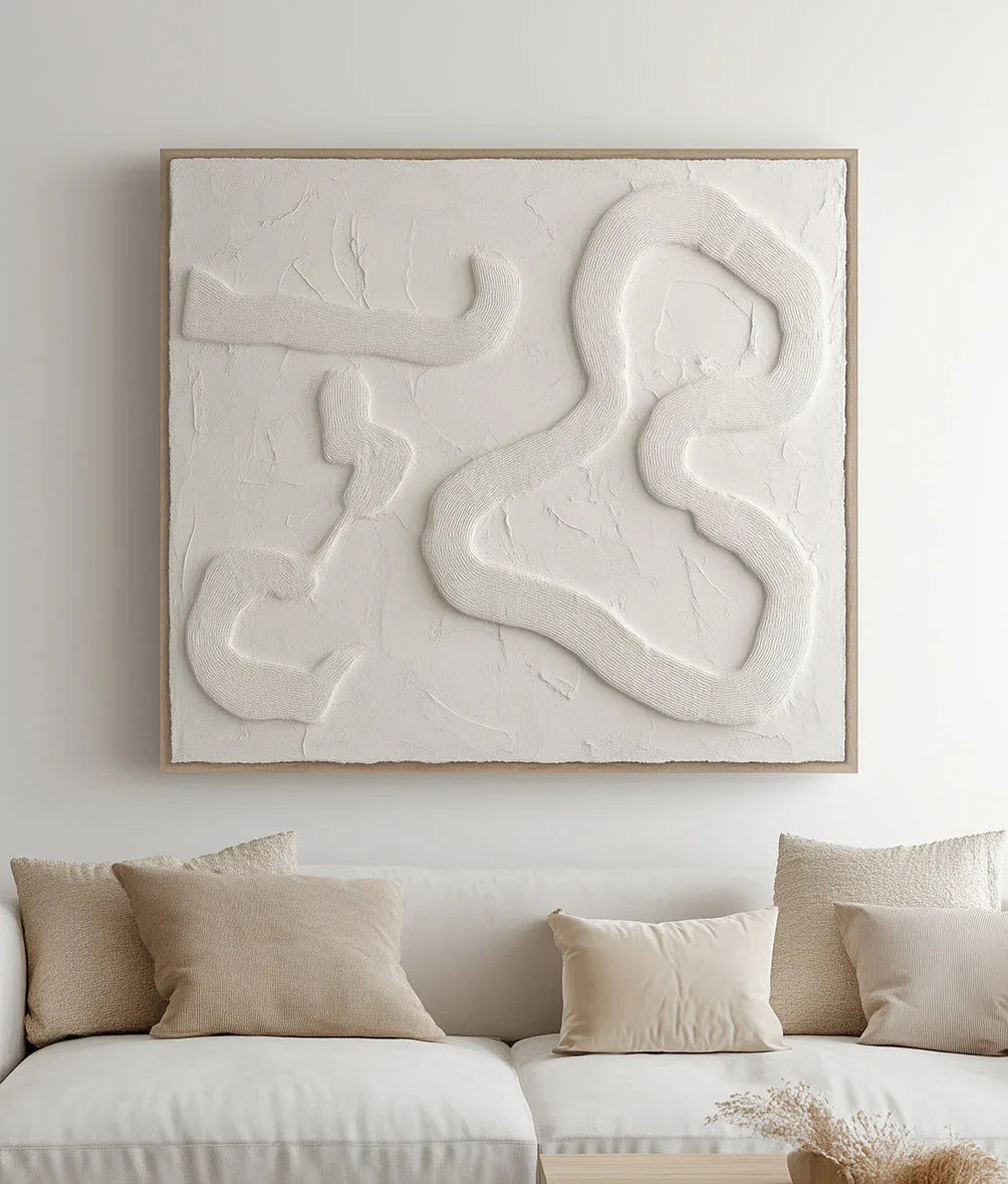 Serene Flow-Modern Minimalist Free White Curved Texture Wall Art