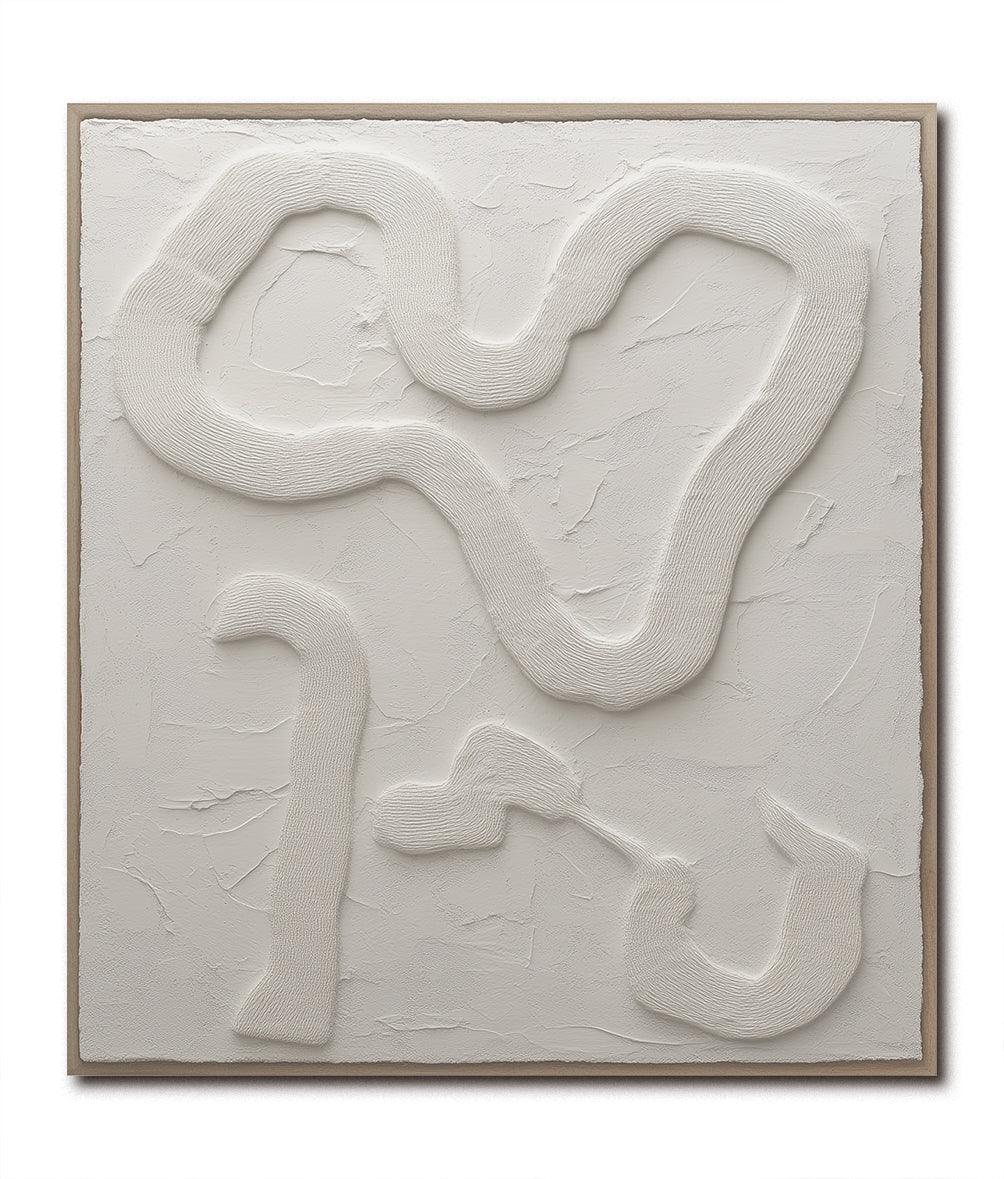 Serene Flow-Modern Minimalist Free White Curved Texture Wall Art