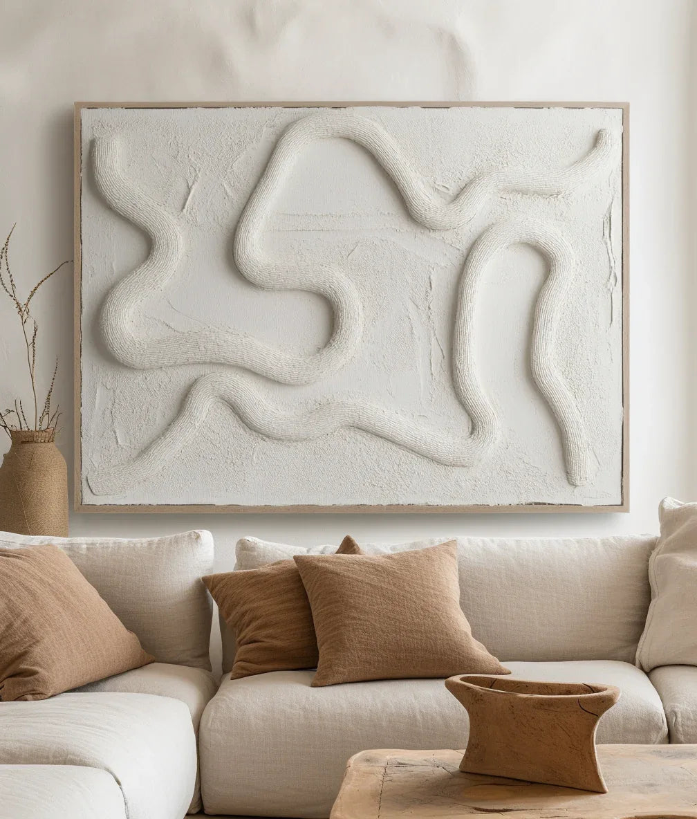 Flowing Serenity-Hand Drawn Flowing White Pattern Three-Dimensional Oil Painting Wall Art