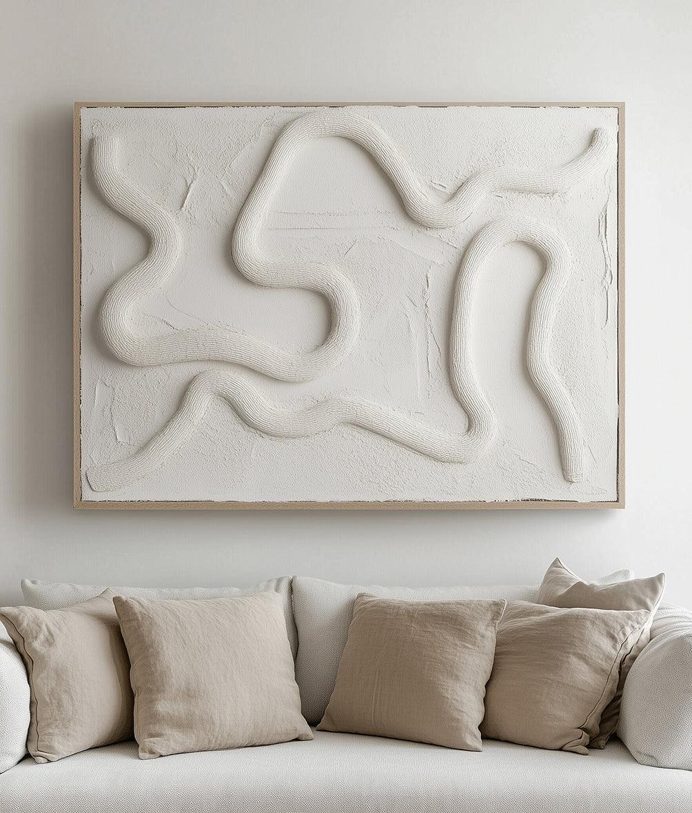 Flowing Serenity-Hand Drawn Flowing White Pattern Three-Dimensional Oil Painting Wall Art