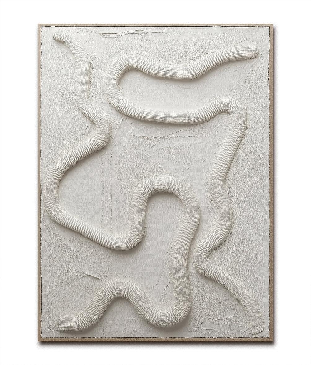 Flowing Serenity-Hand Drawn Flowing White Pattern Three-Dimensional Oil Painting Wall Art