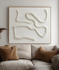 Serenity in Sculpted Lines-Minimalist Style Hand-Painted White Flowing Line Texture Wall Art