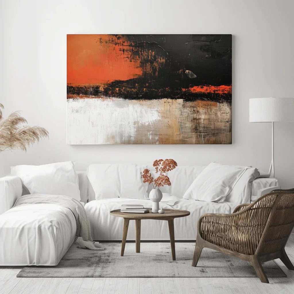 Fiery Horizon-Modern Minimalist Home Oil Painting Wall Art Interwoven With Orange and Black