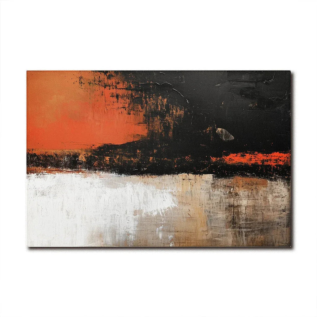 Fiery Horizon-Modern Minimalist Home Oil Painting Wall Art Interwoven With Orange and Black