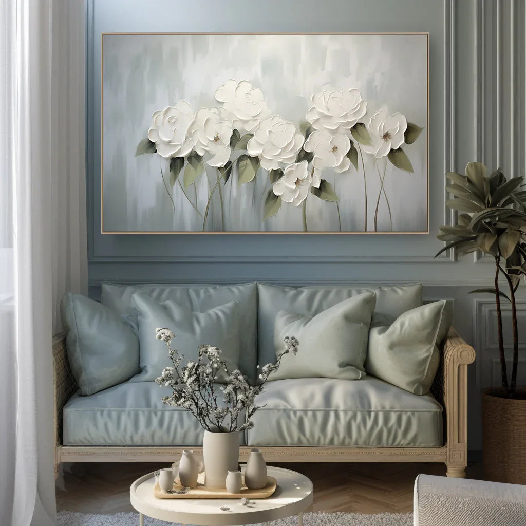 Ethereal Bloom -White Flower Hand-Painted Wall Art#FL10054