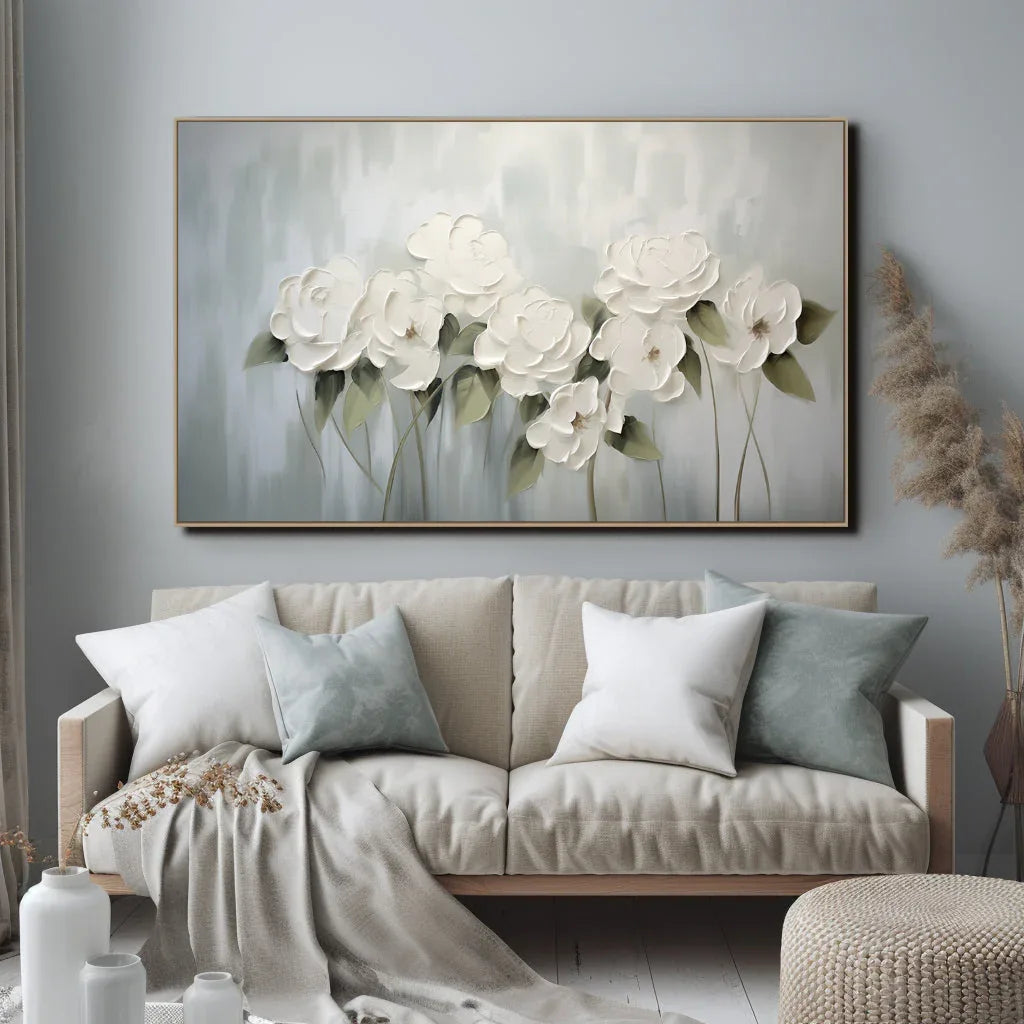 Ethereal Bloom -White Flower Hand-Painted Wall Art#FL10054