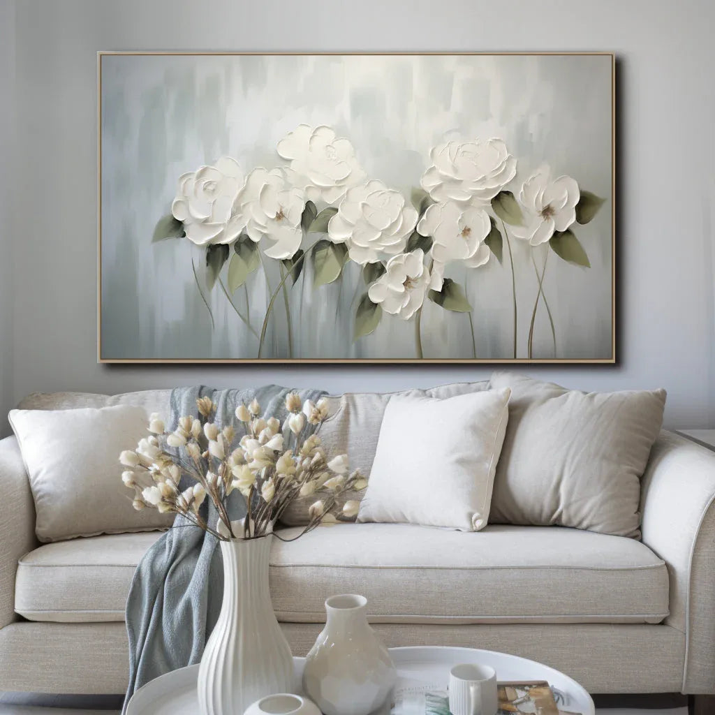 Ethereal Bloom -White Flower Hand-Painted Wall Art#FL10054