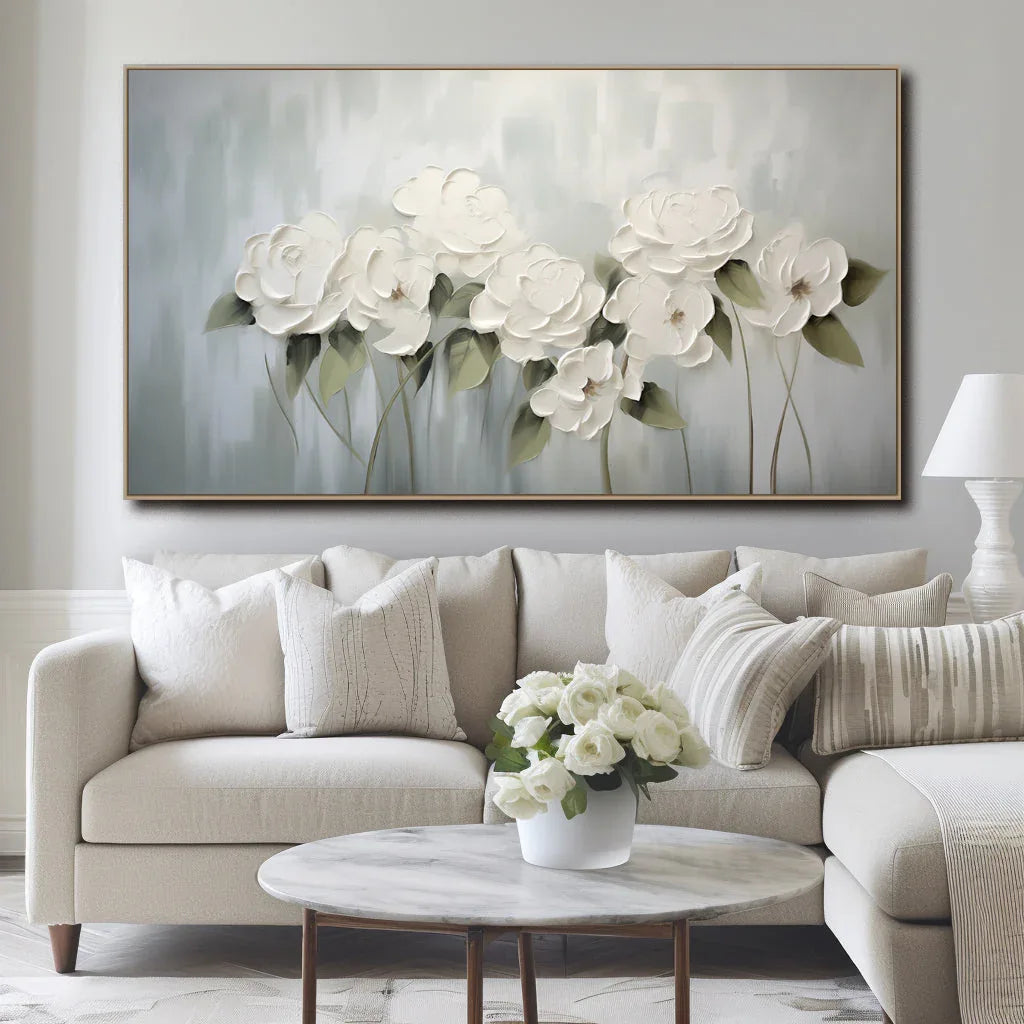 Ethereal Bloom -White Flower Hand-Painted Wall Art#FL10054