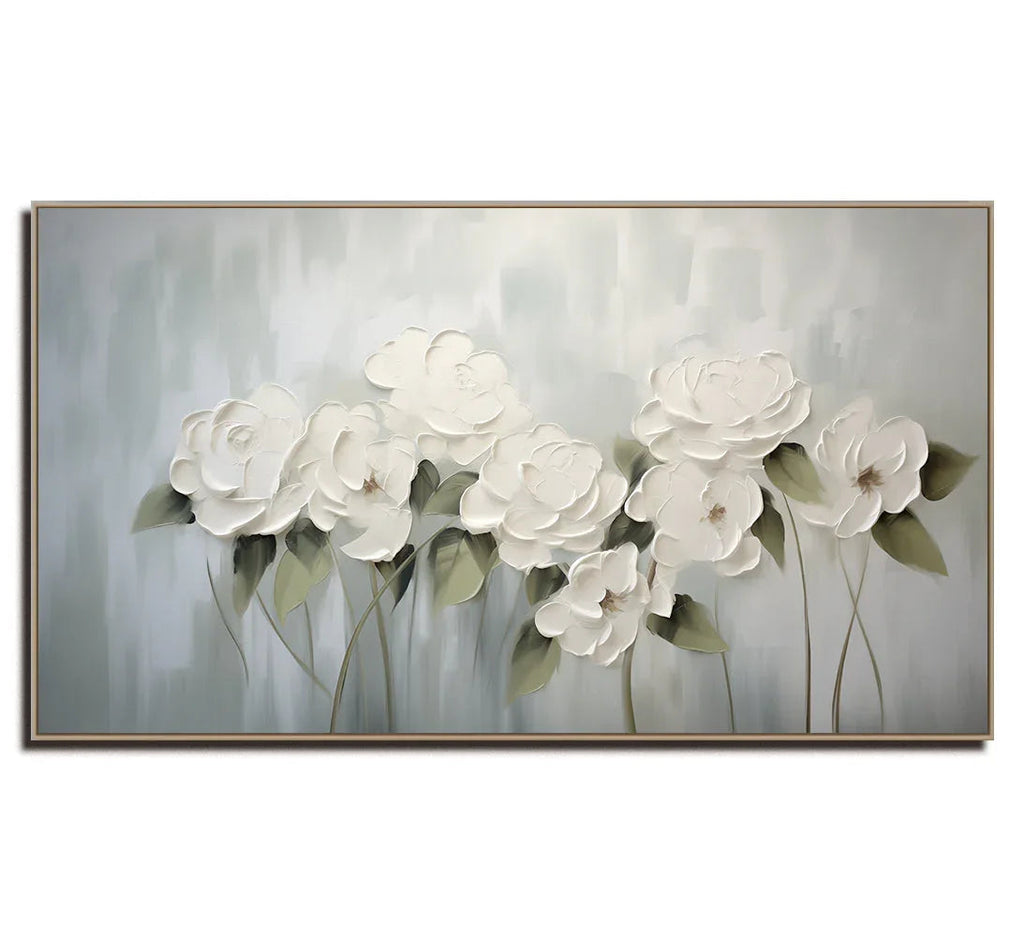 Ethereal Bloom -White Flower Hand-Painted Wall Art#FL10054