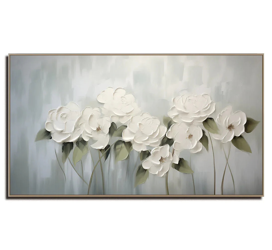 Ethereal Bloom -White Flower Hand-Painted Wall Art#FL10054