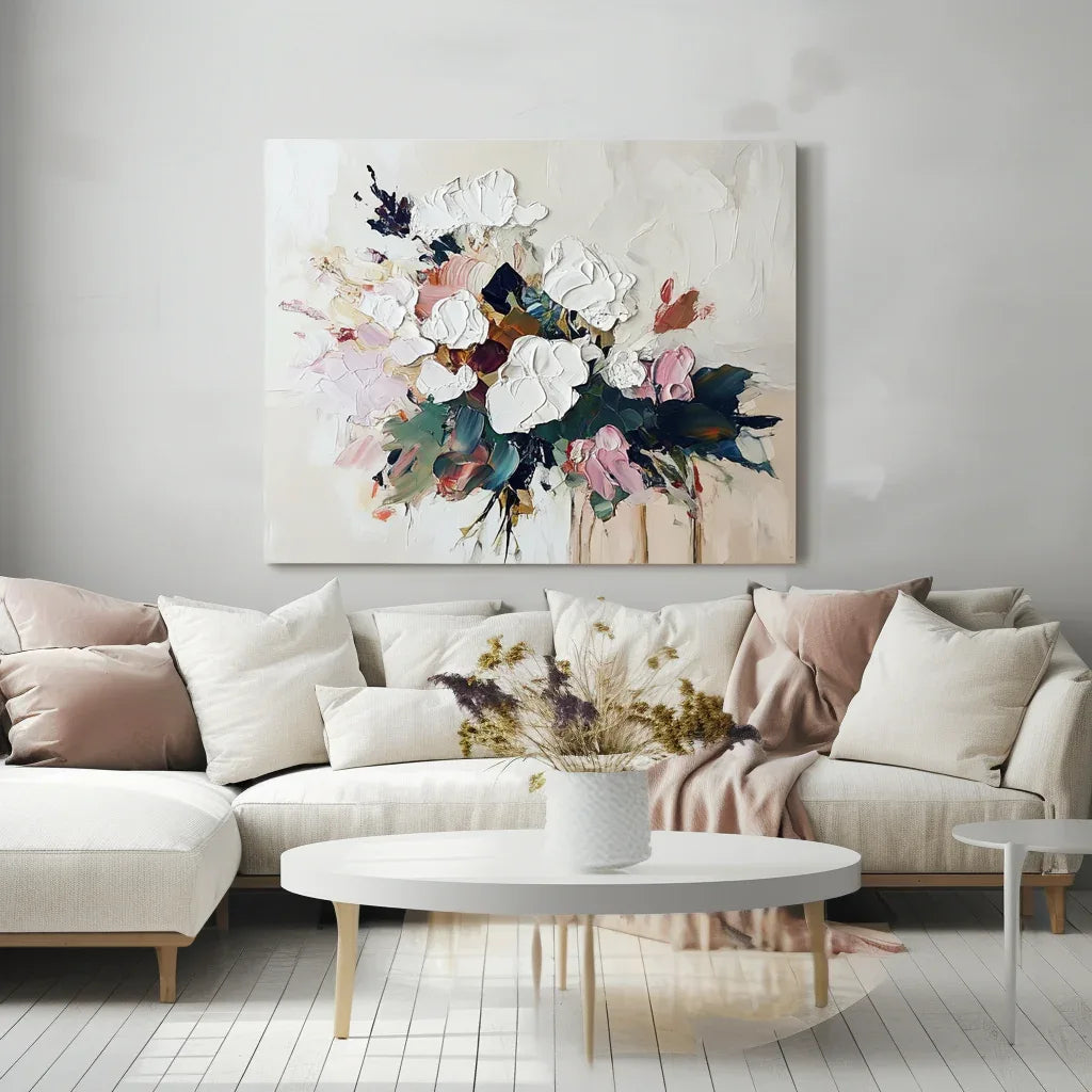 Elegant and Blooming Hand-Painted Thick Painted Flower Cluster Wall Art#FL10055
