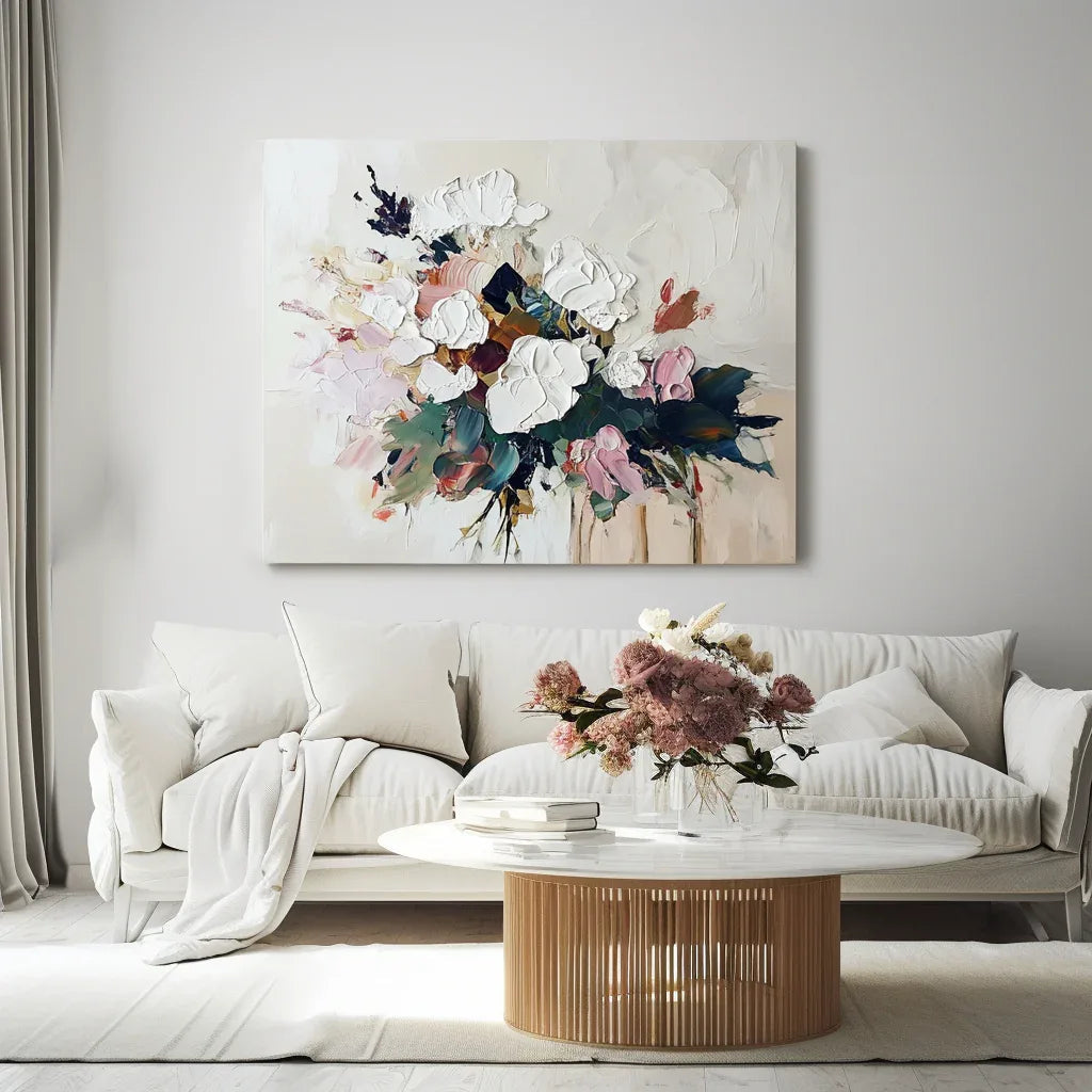 Elegant and Blooming Hand-Painted Thick Painted Flower Cluster Wall Art#FL10055