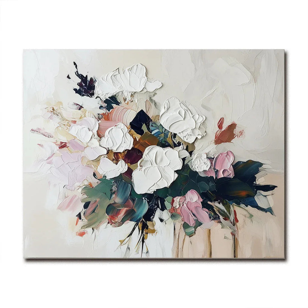 Elegant and Blooming Hand-Painted Thick Painted Flower Cluster Wall Art#FL10055