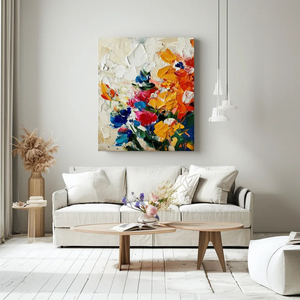 Radiant Garden -3D Texture Abstract Color Flower Cluster Oil Painting Wall Art#FL10089