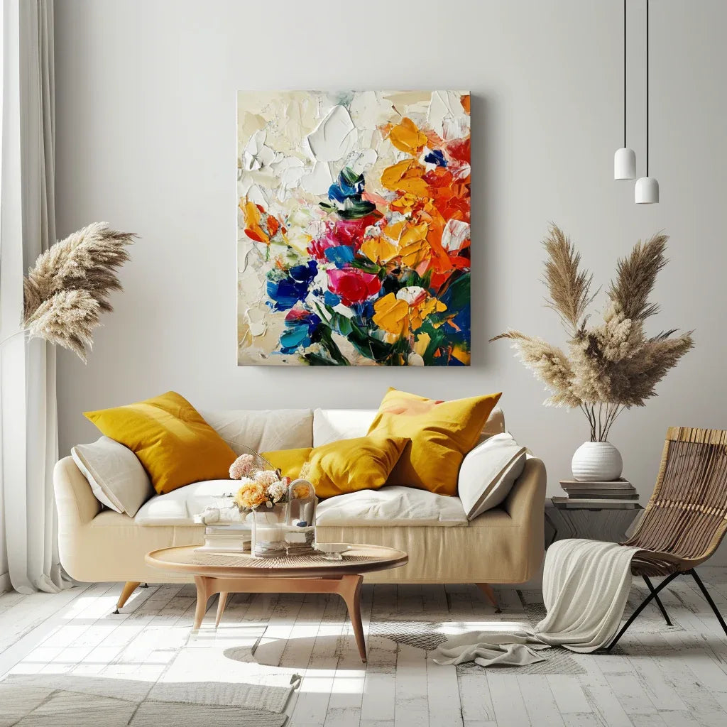 Radiant Garden -3D Texture Abstract Color Flower Cluster Oil Painting Wall Art#FL10089