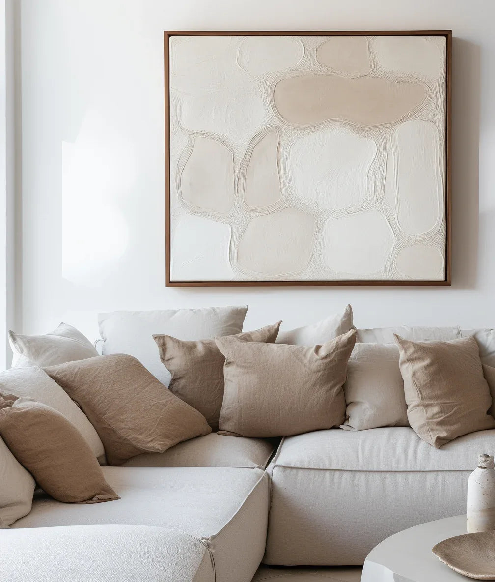Pebble Serenity-Modern Minimalist Light Beige Pebble Shaped Abstract Wall Art