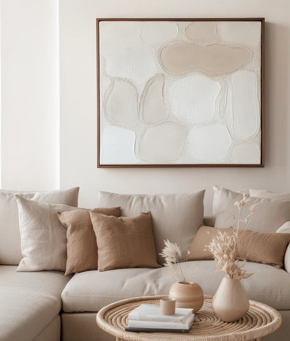 Pebble Serenity-Modern Minimalist Light Beige Pebble Shaped Abstract Wall Art